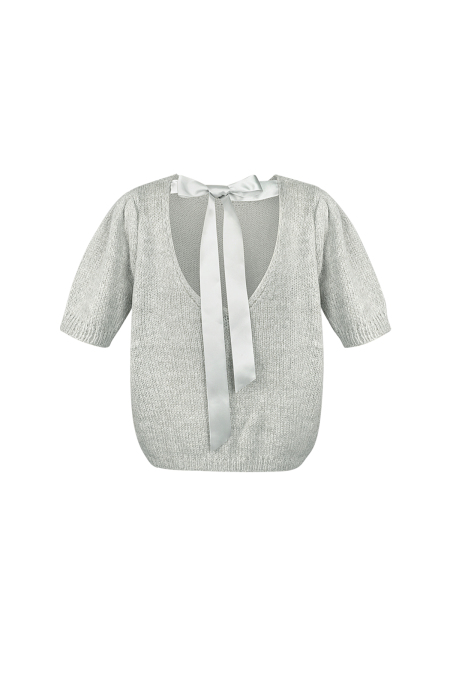 Top Manches Courtes Femme en Nylon Tricoté avec Détail Nœud à l'Arrière 2