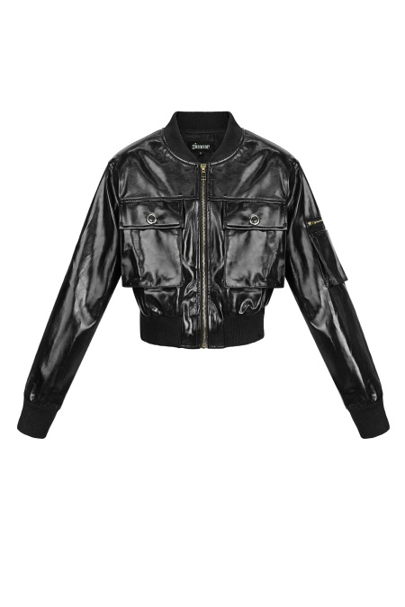 Veste Bomber Courte Femme en PU Style Sportif 2