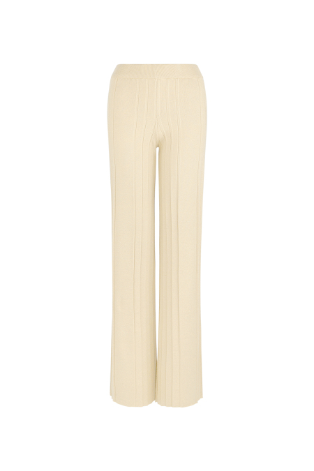 Pantalon Large Femme en Nylon Côtelé Élastique 2