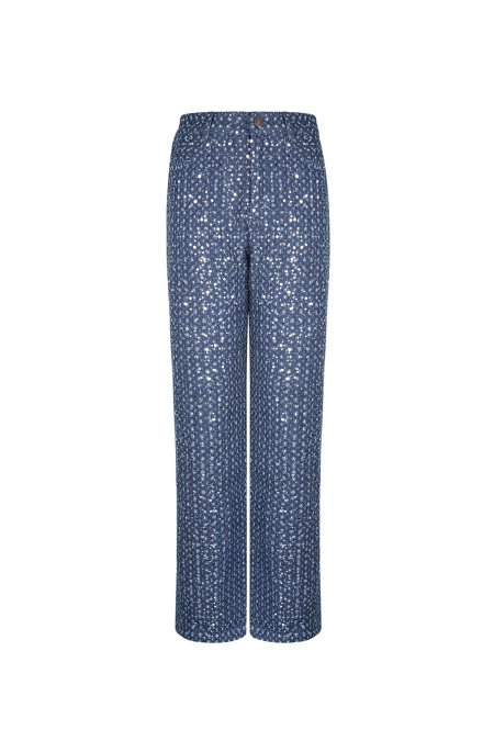 Denim Tissé Pantalon Droit Femme Casual Paillettes 2