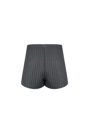 Jupe Courte À Pinces Haute Taille Pour Femme, Rayures Fines Noires Et Blanches h5 Image7