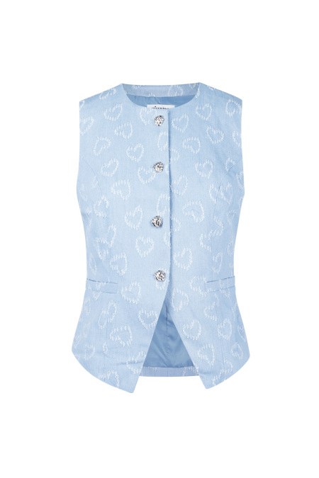 Coton Haut Sans Manches Femme Motif Cœur Fermeture à Boutons 2