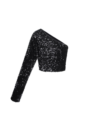 Polyester Paillettes Femme Top À Une Épaule Sans Manches Effet Brillant h5 