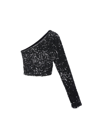 Polyester Paillettes Femme Top À Une Épaule Sans Manches Effet Brillant h5 Image10
