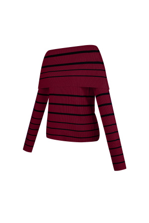 Pull En Viscose Femme Décolleté Épaules Dénudées Motif Rayé h5 Image2