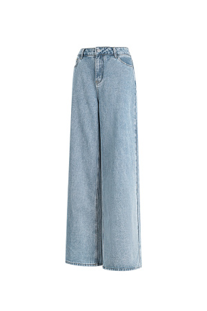 Coton Tissé Pantalon Large Femme Jeans Décontracté Couleur Unie h5 Image2