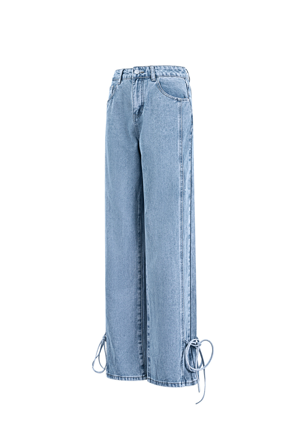 Coton Tissé Pantalon Droit Femme Style Décontracté Détail Nœud Image6