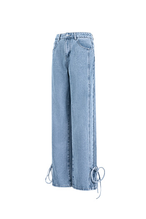 Coton Tissé Pantalon Droit Femme Style Décontracté Détail Nœud h5 Image6