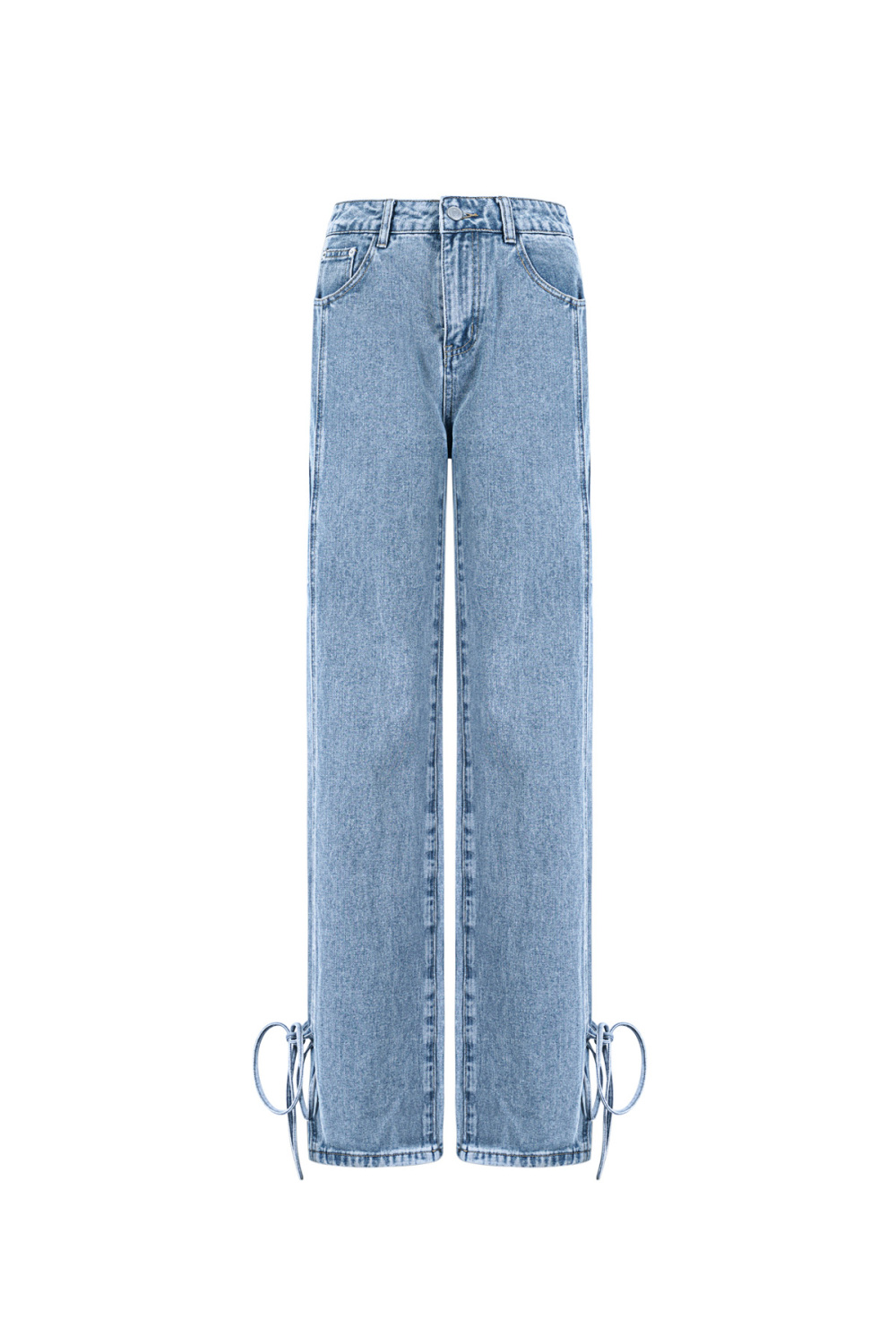 Coton Tissé Pantalon Droit Femme Style Décontracté Détail Nœud 