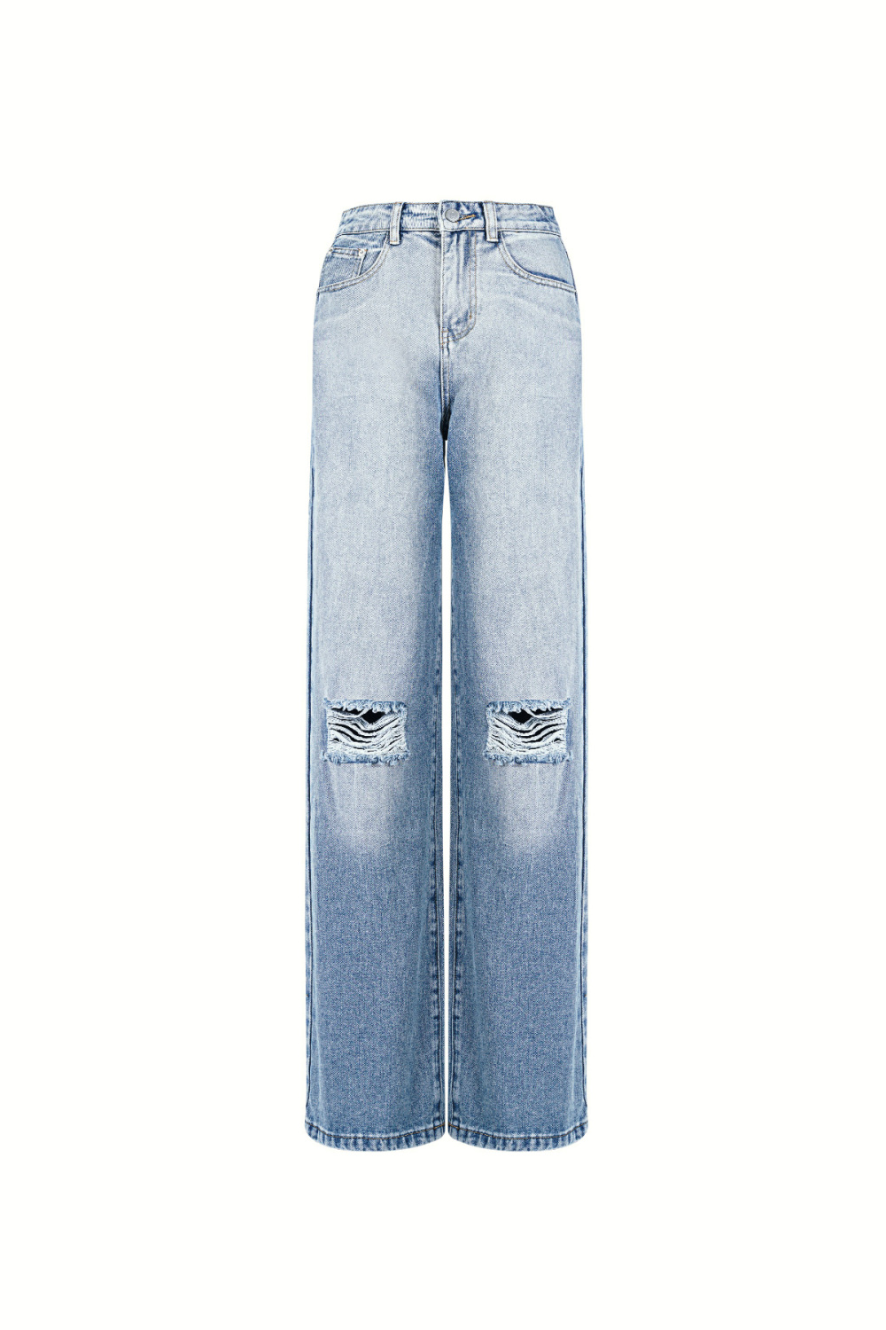 Cotton Woven Femme Pantalon Droit Jeans Ripped 