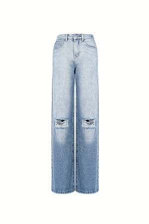 Cotton Woven Femme Pantalon Droit Jeans Ripped h5 