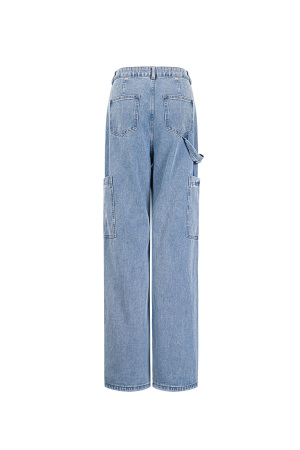 Coton Tissé Pantalon Droit Femme Casual Couleur Unie Indigo Moyen h5 Image6
