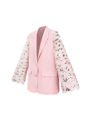 Blazer Femme À Manches Pailletées Et Plumes Rose h5 Image10