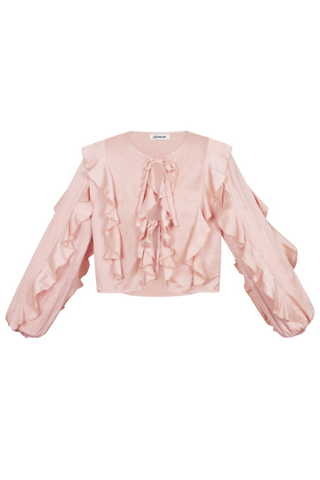 Polyester Haut Femme Manches Longues Volants Devant Nœud 2