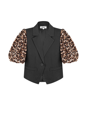 Polyester Ensemble Costume Femme Style Blazer Imprimé Léopard Manches Ballon h5 