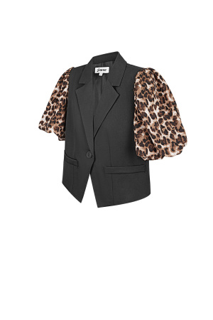 Polyester Ensemble Costume Femme Style Blazer Imprimé Léopard Manches Ballon h5 Image5