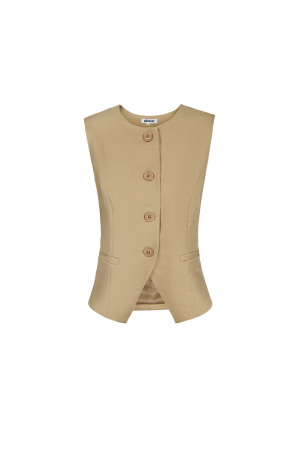 Polyester Haut Sans Manches Femme Conception Structurée À Boutons h5
