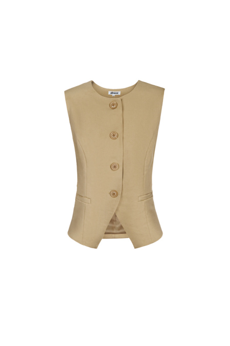 Polyester Haut Sans Manches Femme Conception Structurée à Boutons 2