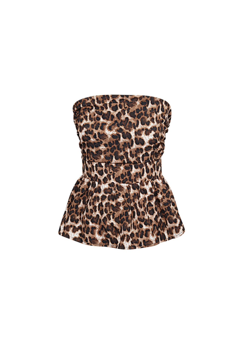 Top Sans Bretelles Femme En Polyester Imprimé Léopard Design Peplum 