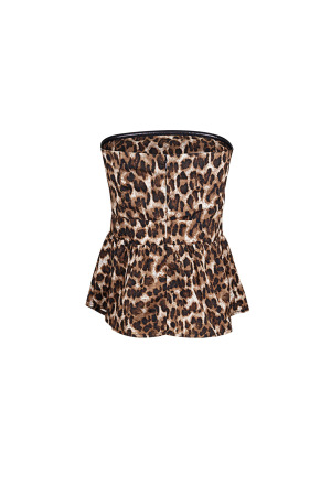 Top Sans Bretelles Femme En Polyester Imprimé Léopard Design Peplum h5 Image5