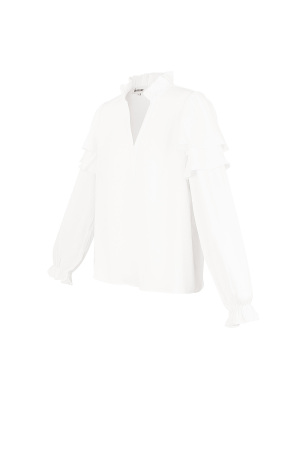 Blouse Manches Longues Femme Polyester Volants Col V h5 Image6