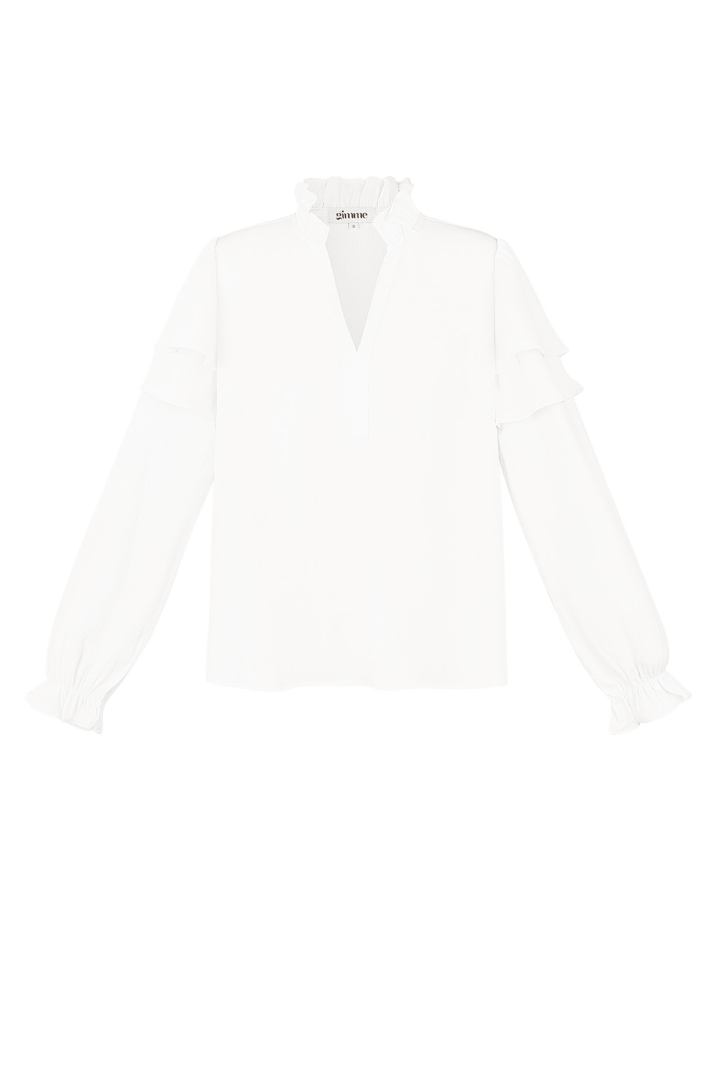 Blouse Manches Longues Femme Polyester Volants Col V 