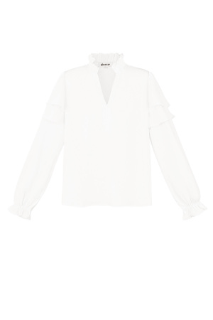 Blouse Manches Longues Femme Polyester Volants Col V h5 