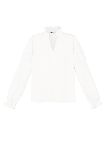 Blouse Manches Longues Femme Polyester Volants Col V 2