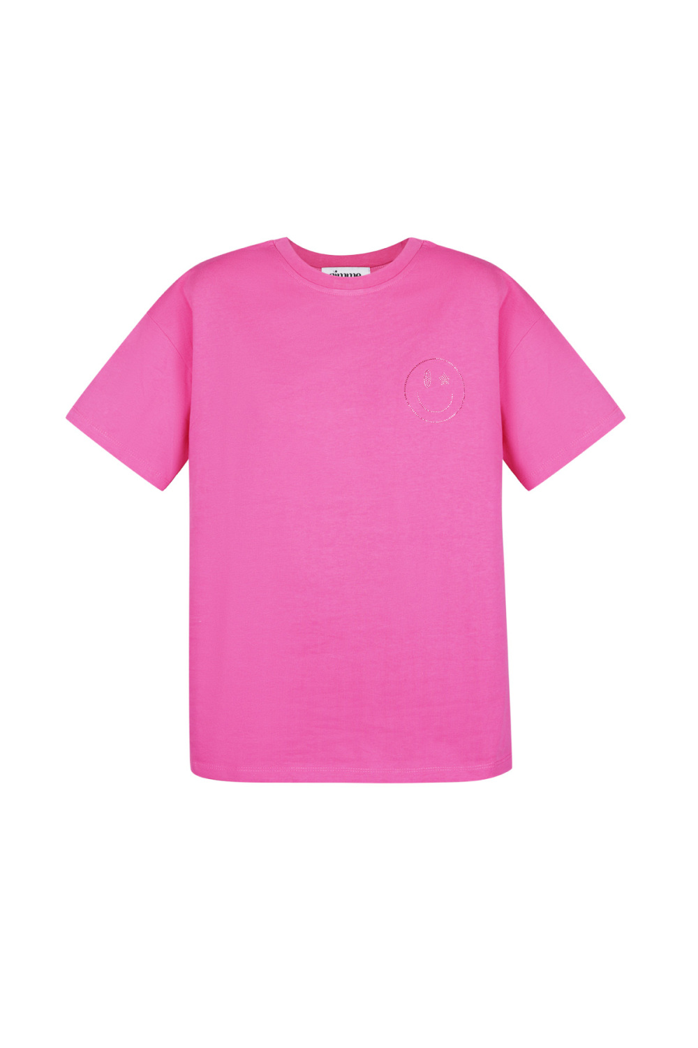 Coton T-Shirt Femme Oversized Fuchsia Broderie Sourire