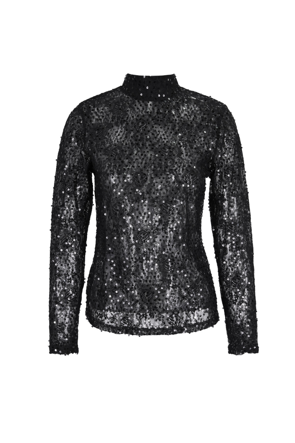 Top Manches Longues En Polyester Ornements De Paillettes Col Roulé 