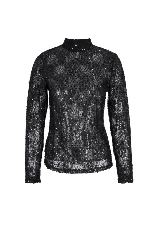 Top Manches Longues En Polyester Ornements De Paillettes Col Roulé h5 