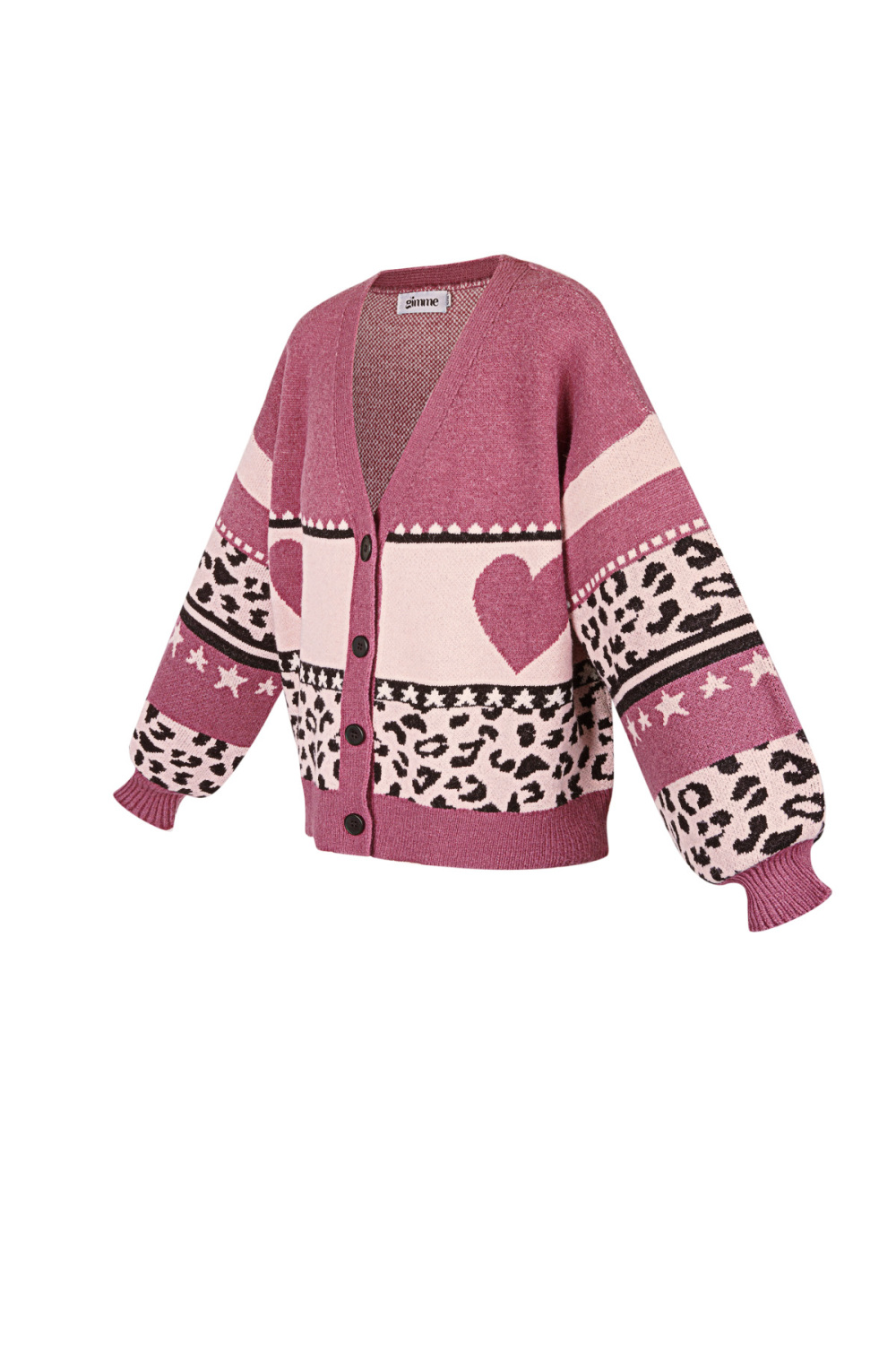 Cardigan Tricoté Pour Femme Avec Motifs Cœur Et Léopard Image7