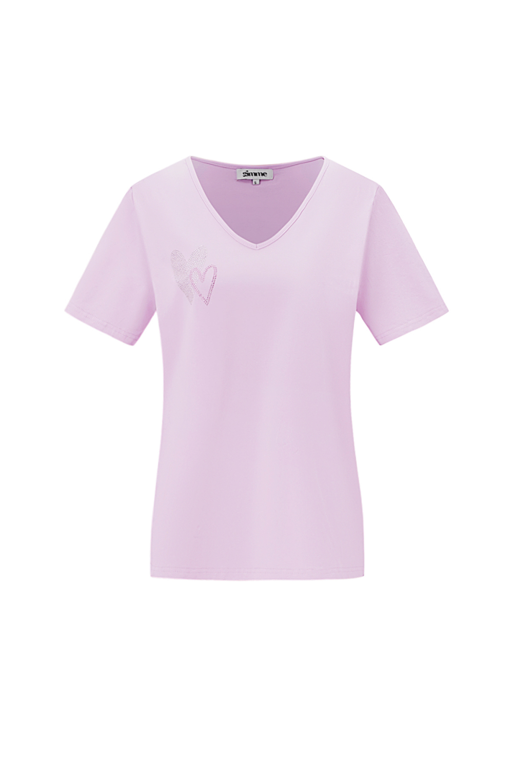 Coton T-Shirt Femme Col V Motif Cœur Brodé