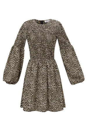 Robe Mini Femme En Polyester Imprimé Léopard Manches Ballon h5