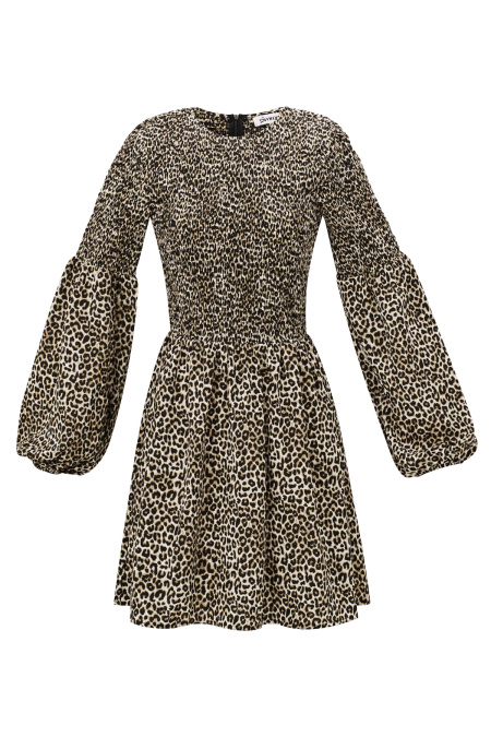 Robe Mini Femme en Polyester Imprimé Léopard Manches Ballon 2