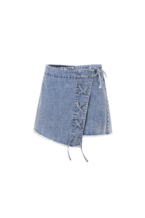 Coton Denim Jupe Mini Femme Lacets Latéraux h5 Image6