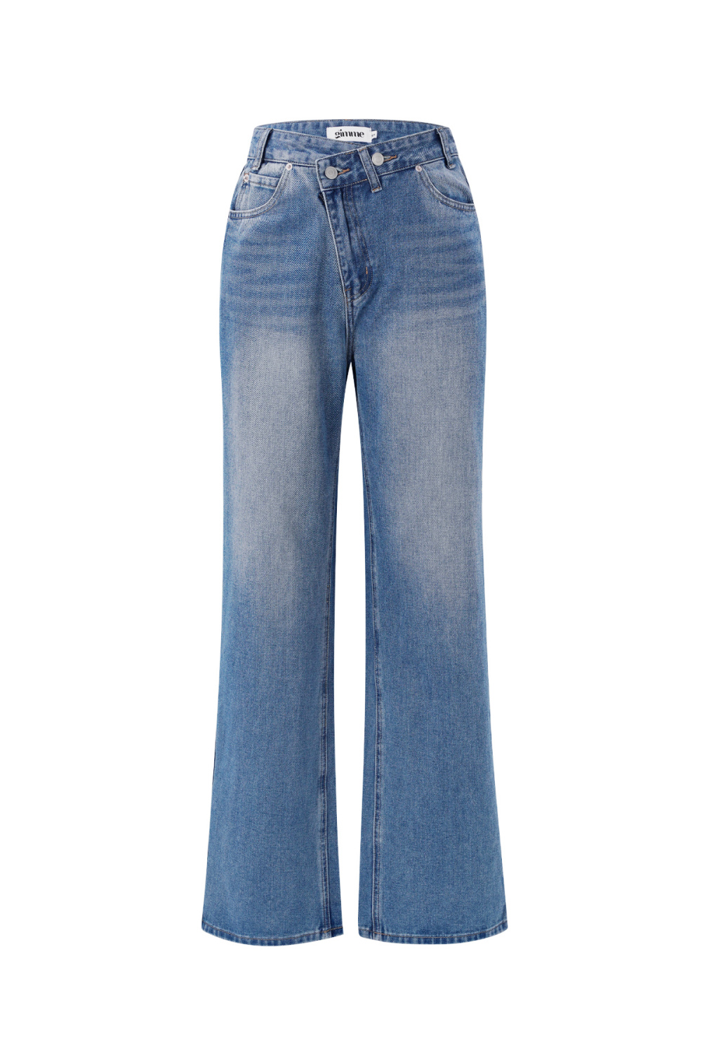 Coton Tissé Femmes Pantalon Droit Jeans Décontracté Couleur Unie Indigo Moyen