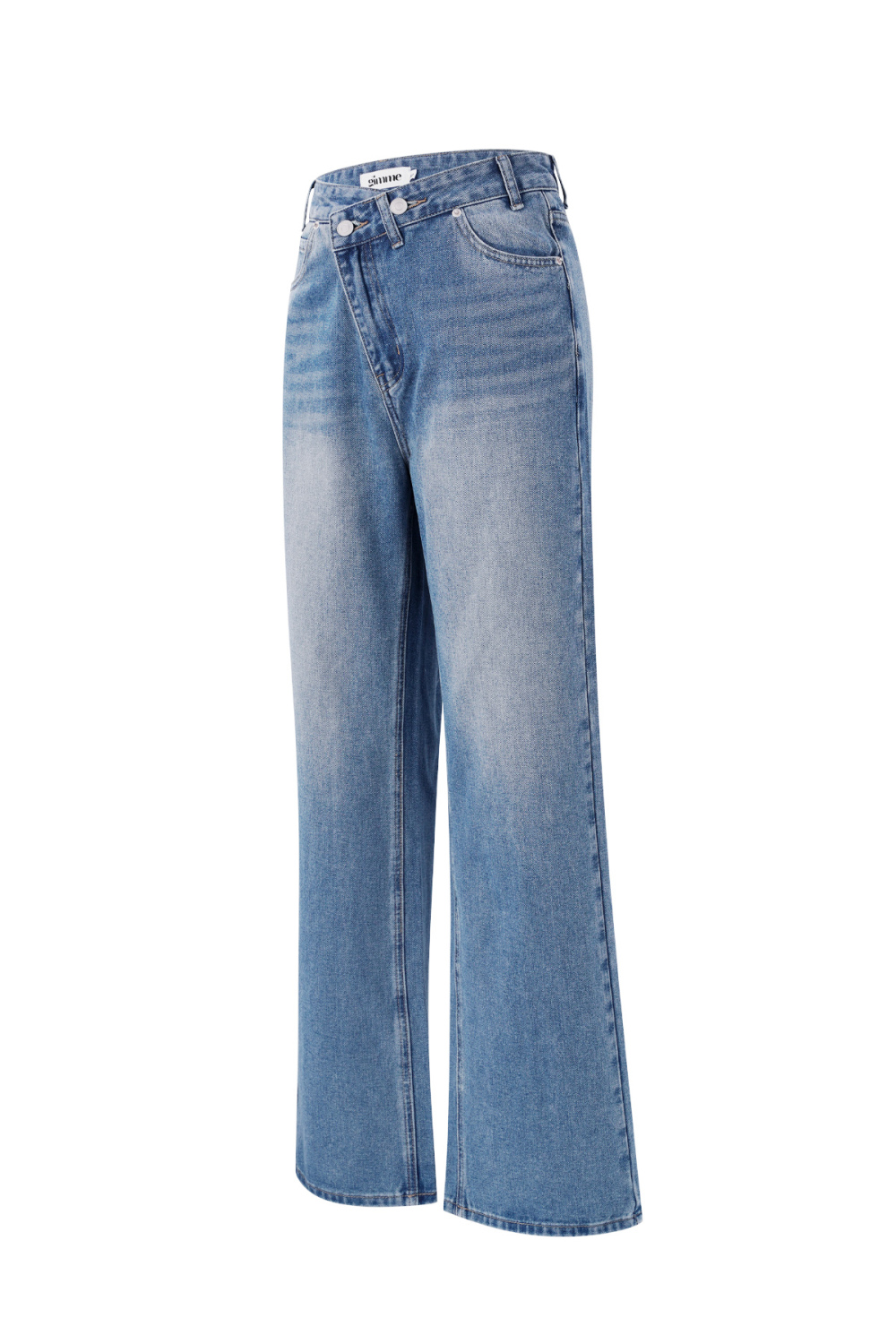 Coton Tissé Femmes Pantalon Droit Jeans Décontracté Couleur Unie Indigo Moyen h5Image10