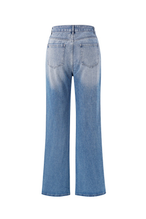 Coton Tissé Femmes Pantalon Droit Jeans Décontracté Couleur Unie Indigo Moyen h5 Image11