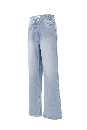 Coton Tissé Femmes Pantalon Droit Jeans Décontracté Couleur Unie Indigo Moyen h5 Image6