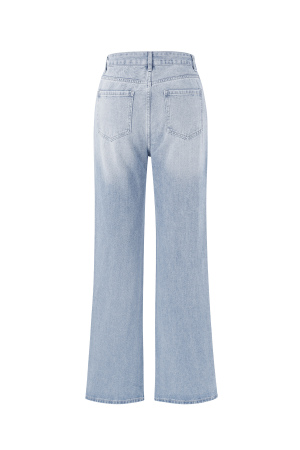 Coton Tissé Femmes Pantalon Droit Jeans Décontracté Couleur Unie Indigo Moyen h5 Image12