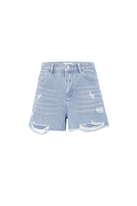 Denim Femmes Shorts Haute Taille Détail Déchiré Ourlet Effiloché 2