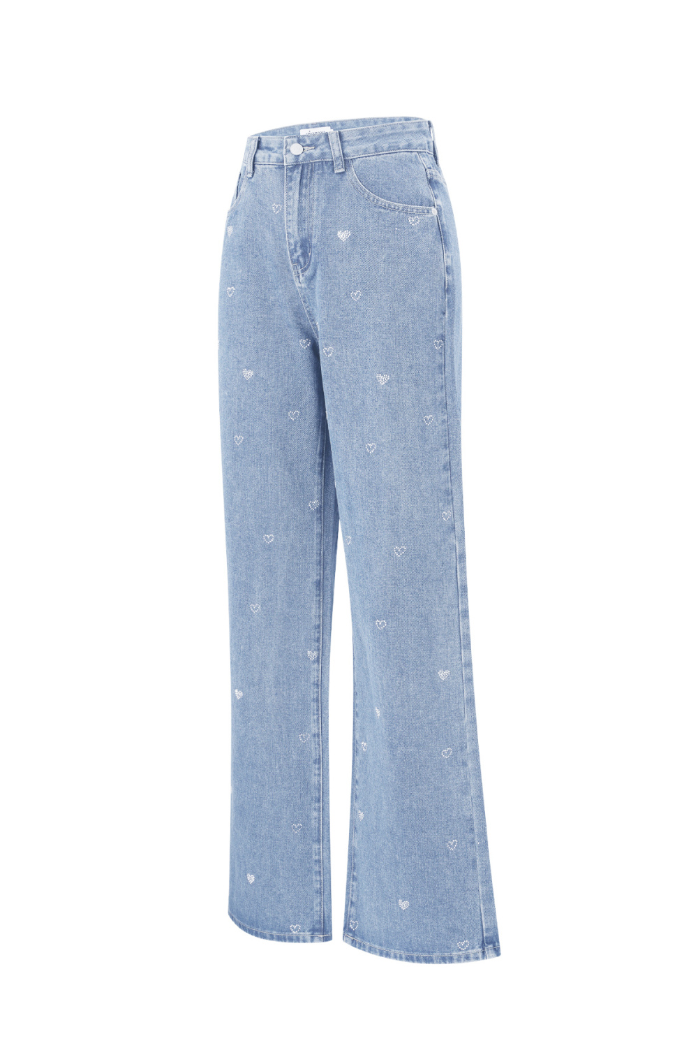 Coton Tissé Femmes Pantalon Droit Jean Broderie Cœur Décontracté Image11