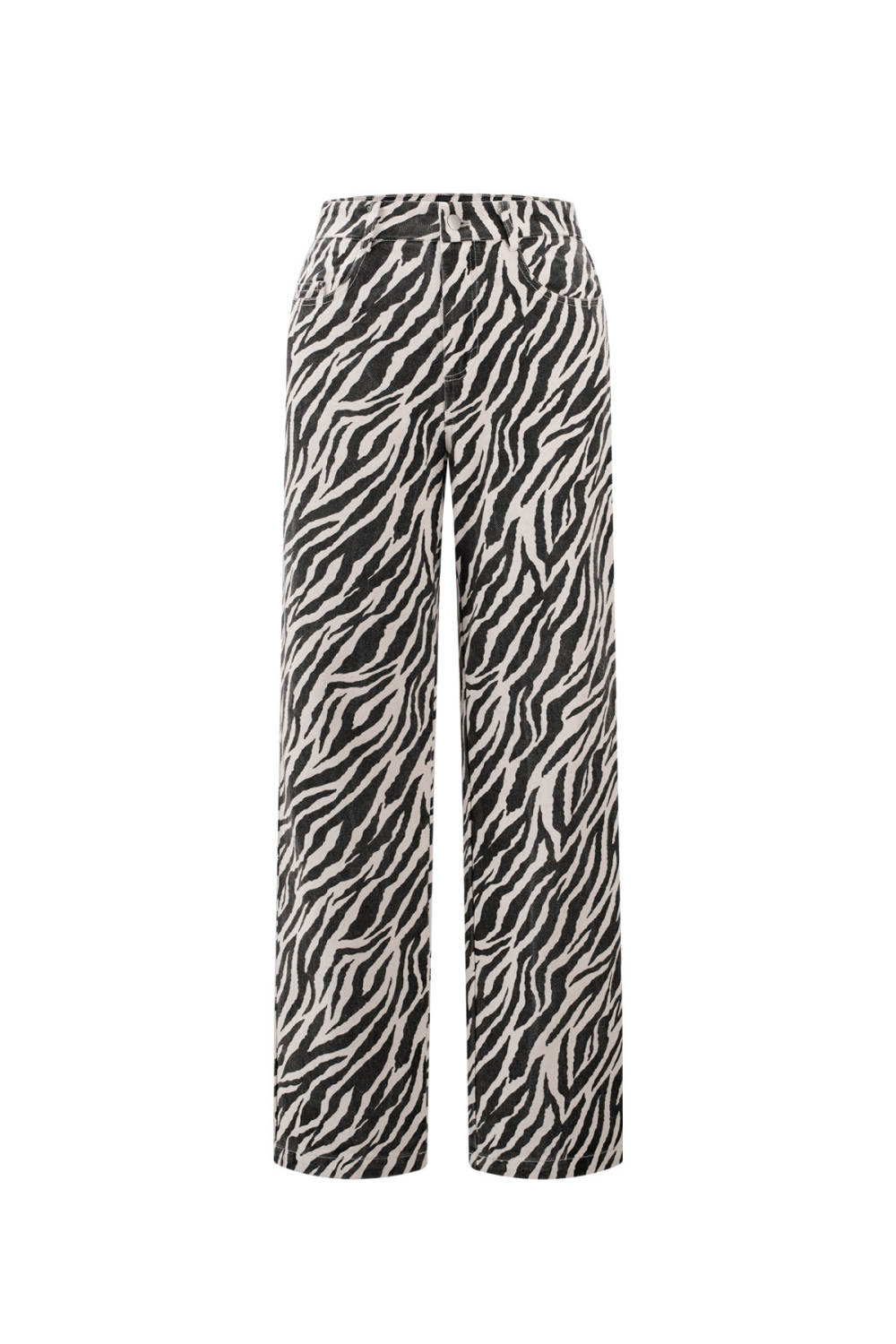 Tissu Coton Femmes Pantalon Droit Casual Rayures Zèbre 