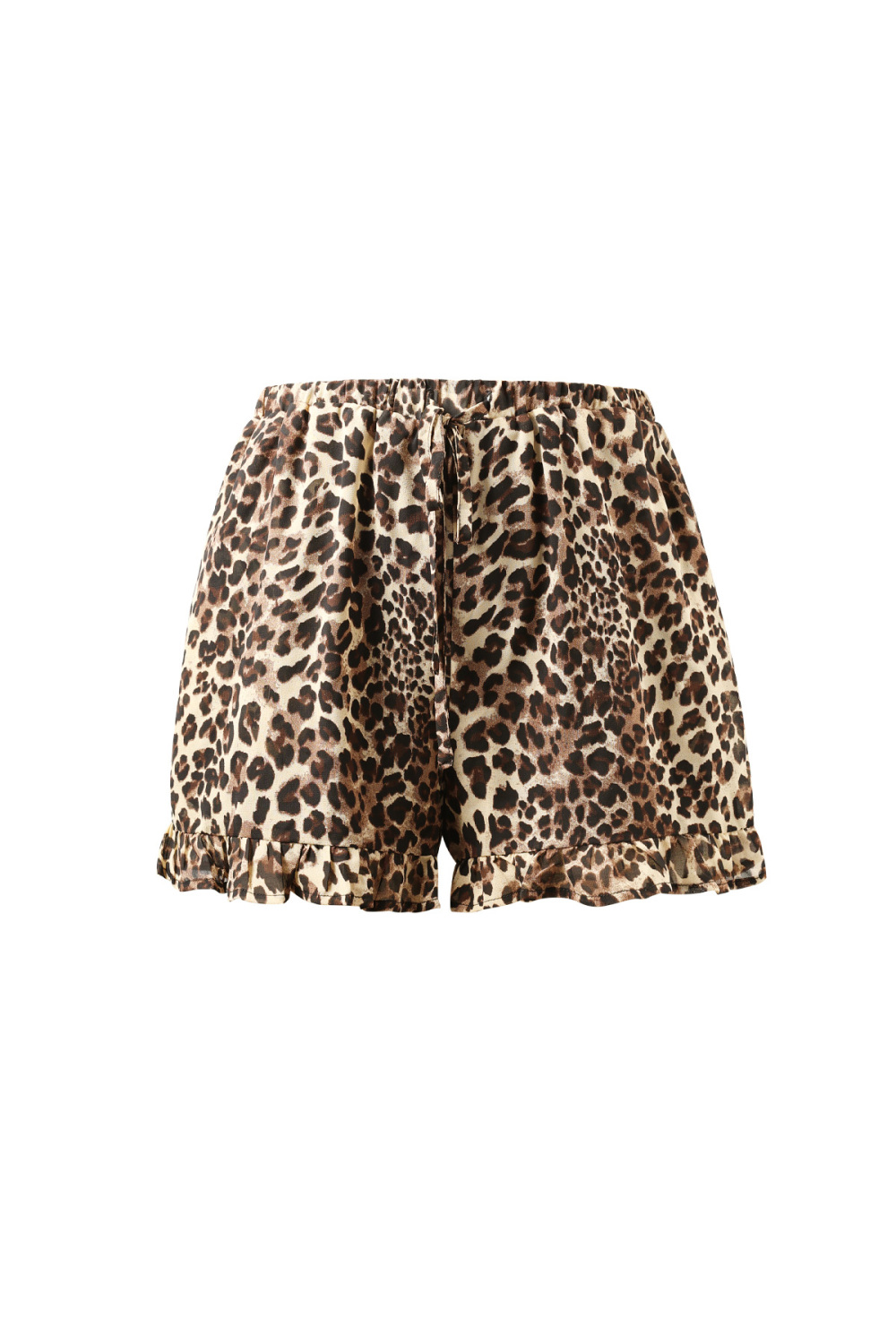 Shorts Femme À Imprimé Léopard, Taille Haute Avec Ourlet Volanté 