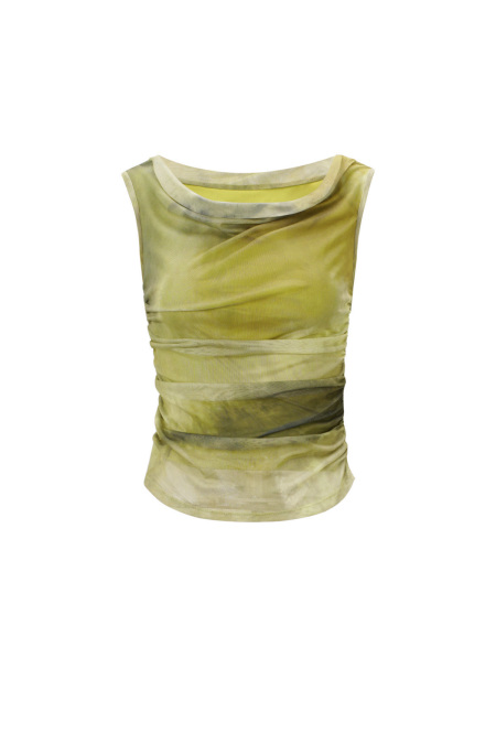 Tissu Polyester Haut Sans Manches Femme Transparent Couleur Unie Printemps/Été 2