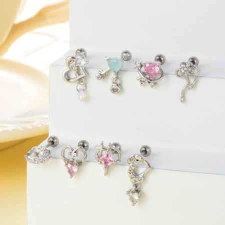 Boucles d'oreilles à tige en acier titane et zircon pour femme, 1 pièce 2
