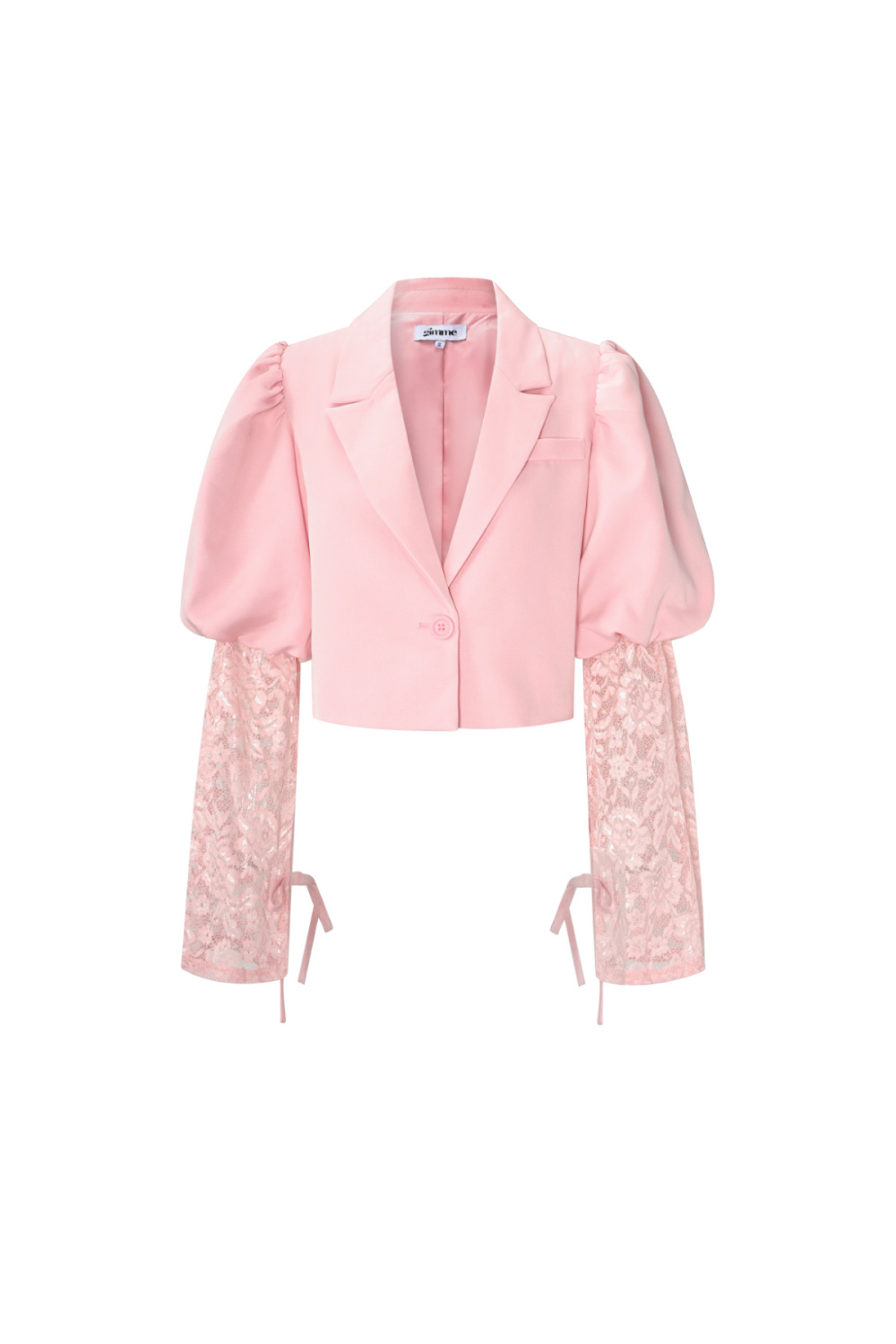 Mélange De Coton Blazer Femme Manche Ballon Insert Dentelle
