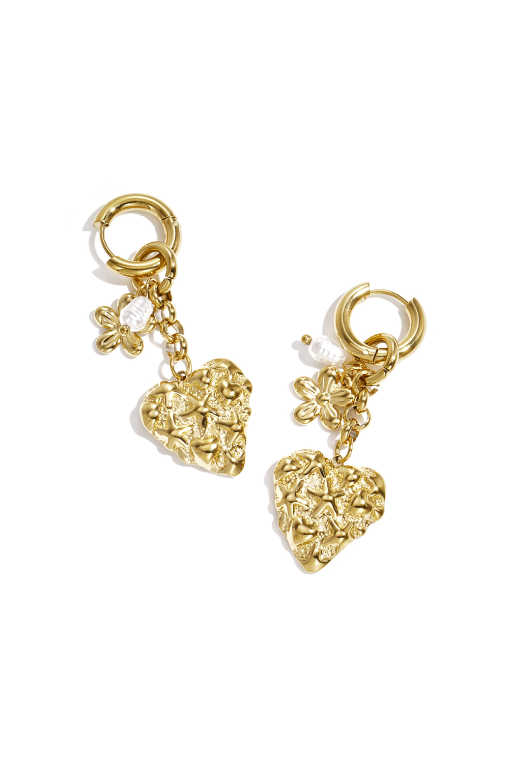 Boucles D'Oreilles Avec Pendentif En Forme De Cœur Fleuri Et De Perle 