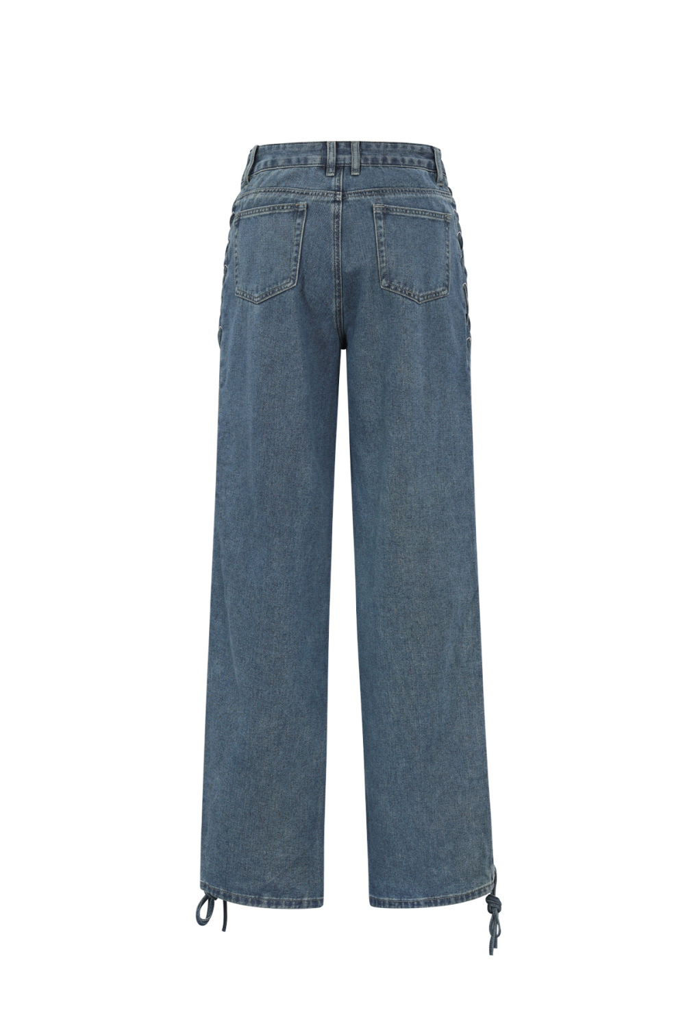 Coton Tissé Pantalon Droit Femme Avec Lacets Décontracté Image3